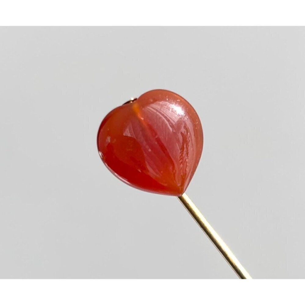 Faux Carnelian Stone Heart Shaped Minimalist Gold T Vintage Stick Pin | Hat Pin